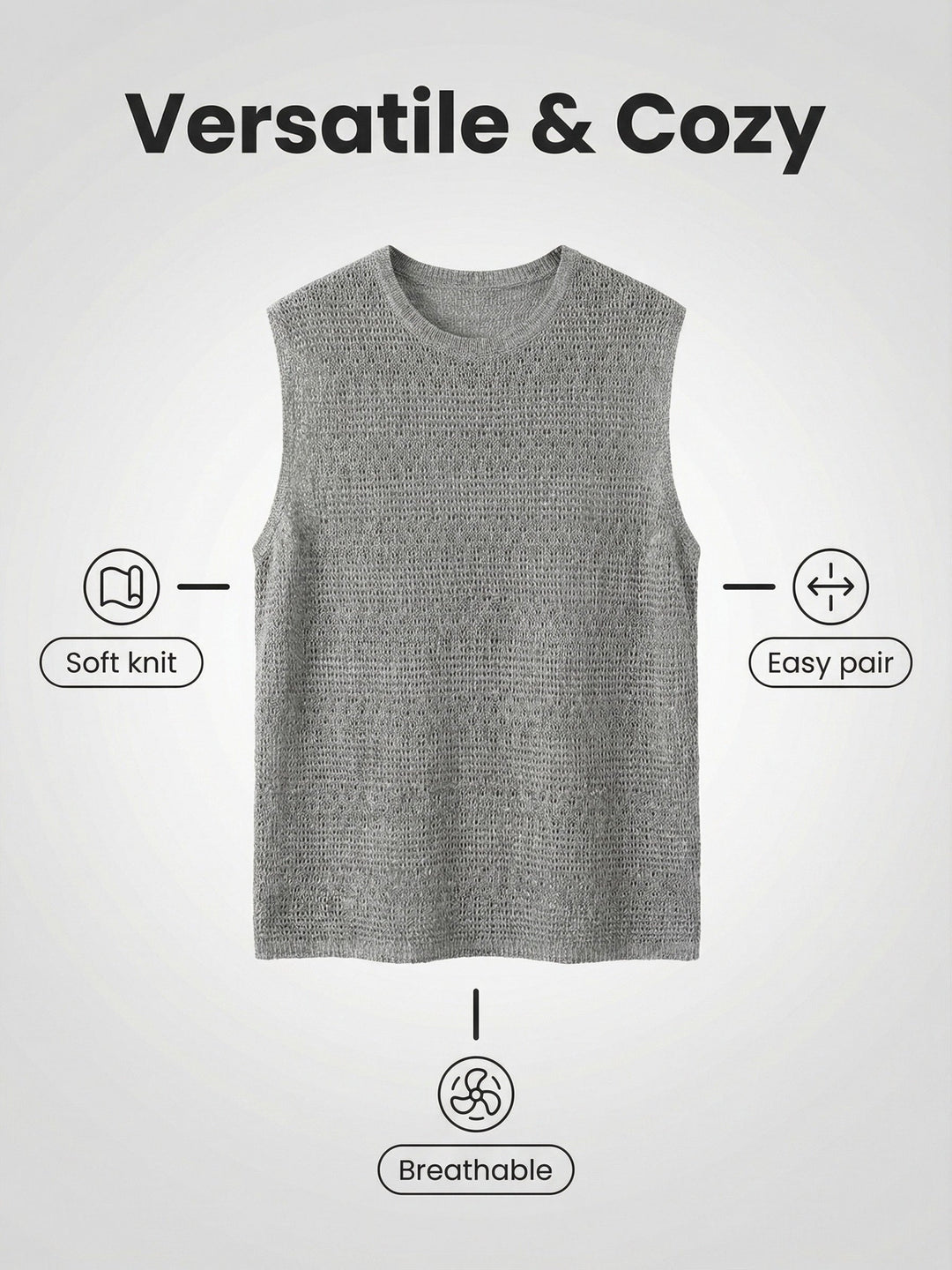 Side view of the men's relaxed fit open knit vest