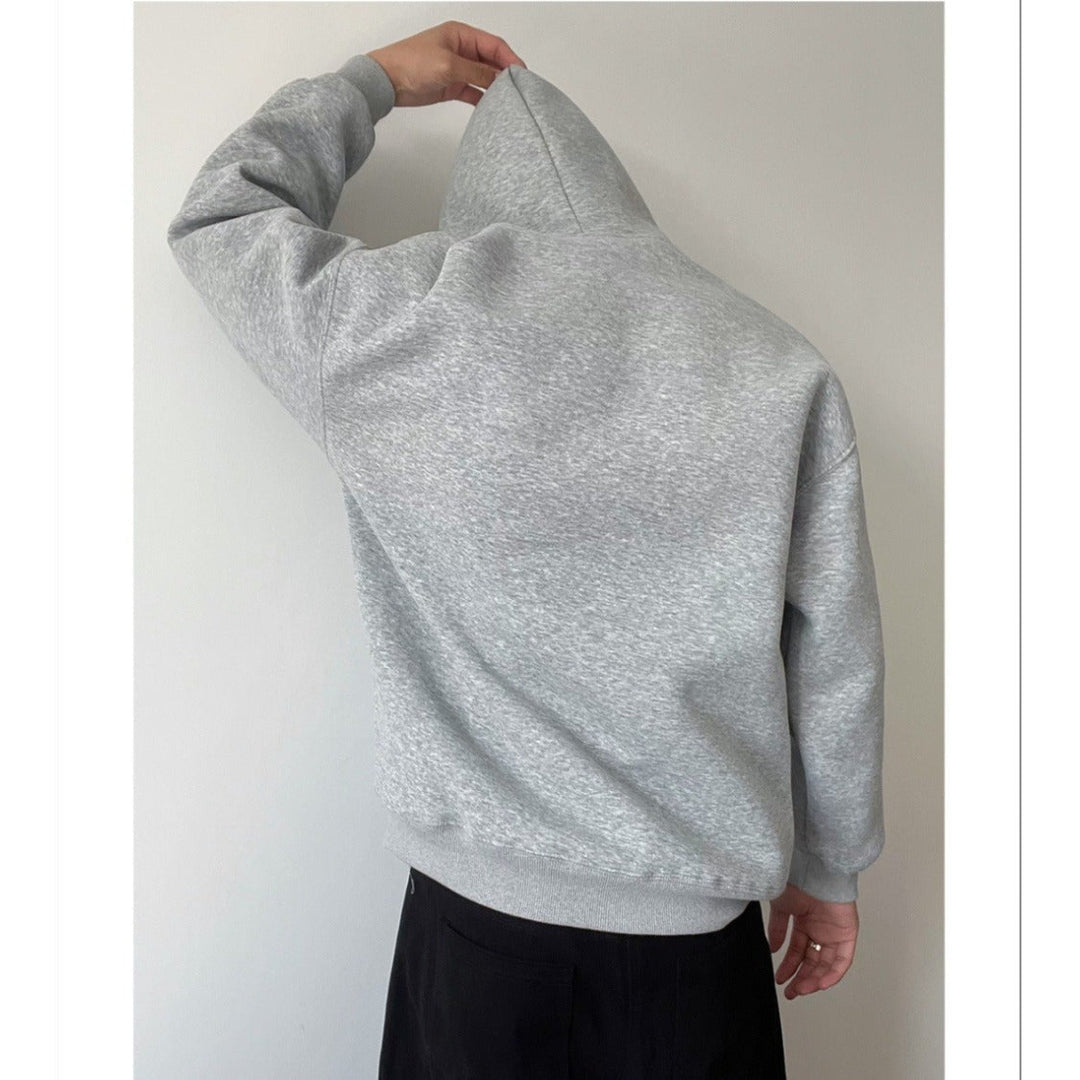 Close-up of the hood and neckline on a men's long sleeve hoodie