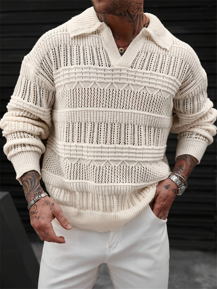 Men's Lattice Open Knit Polo Shirt