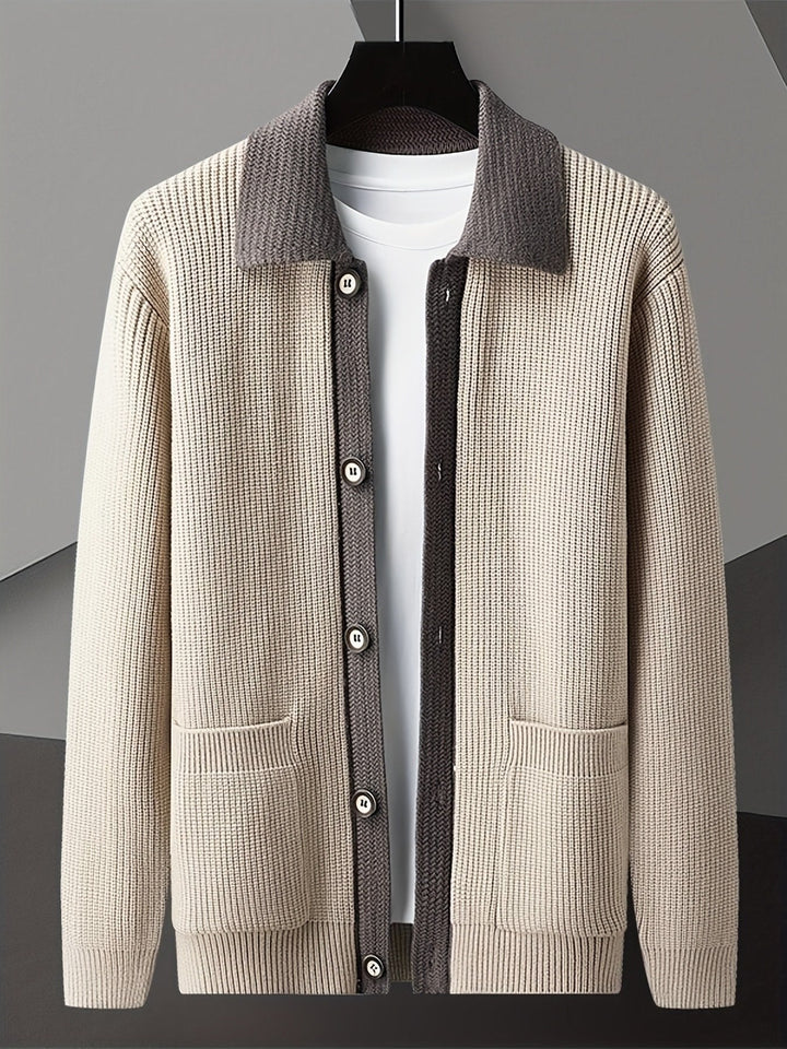Men's Ribbed Contrast Collar Cardigan