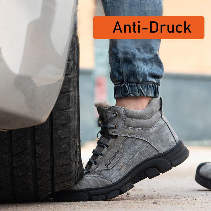 Front view of men's grey protective safety shoes