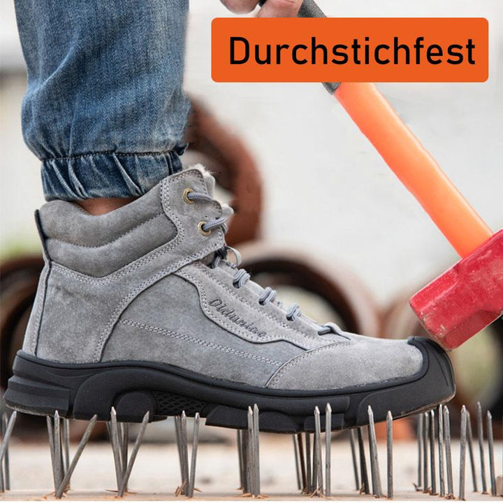 Rear view of men's grey warm-lined safety shoes