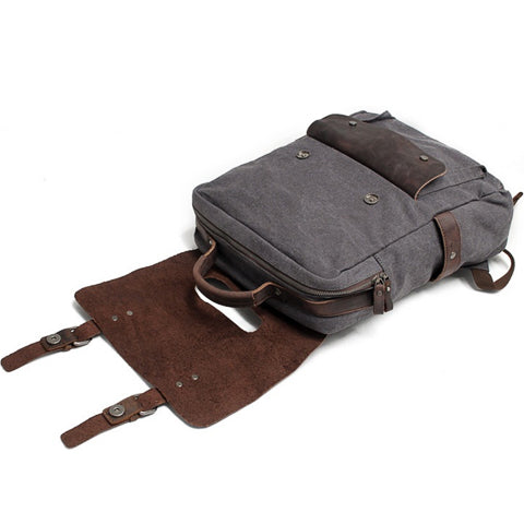 Vintage Canvas and Leather Backpack Khaki