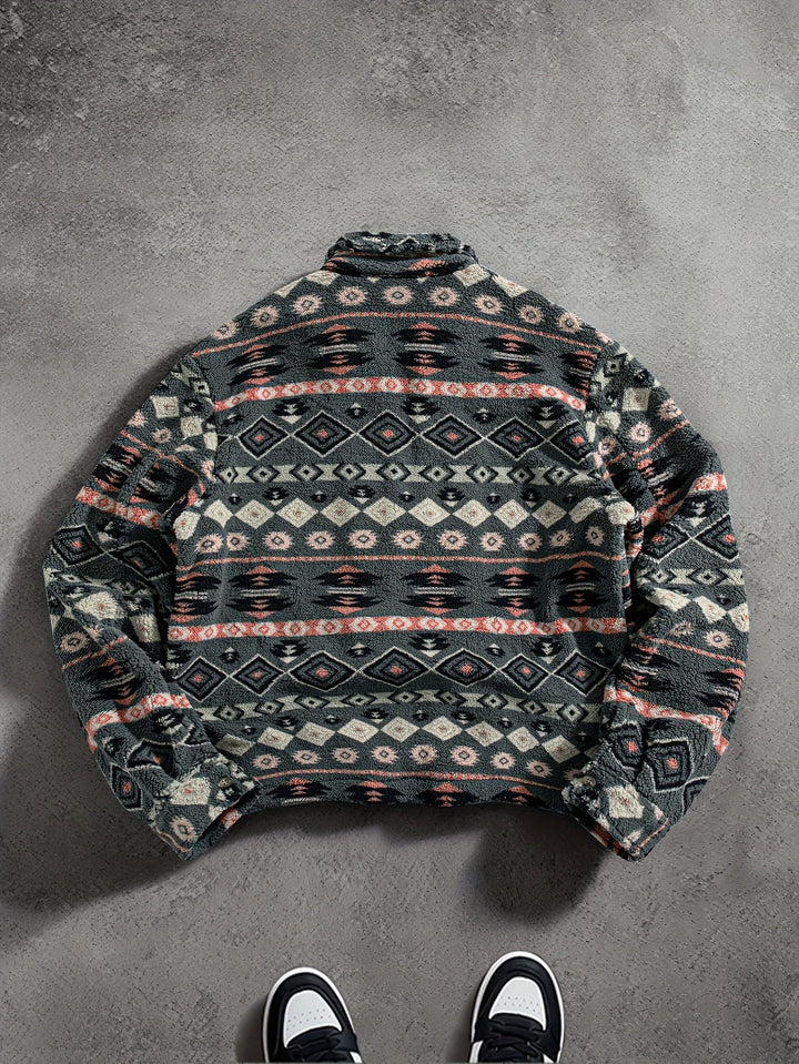 Detailed view of the jacket's high-pile fleece fabric