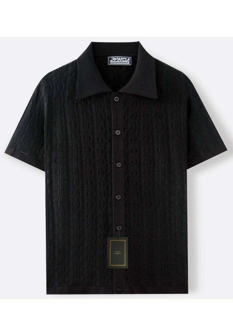 Structured Cable Knit Short-Sleeve Shirt