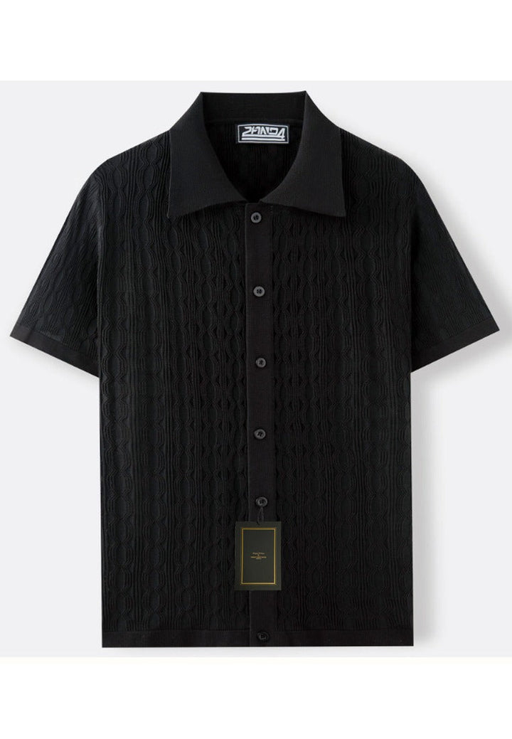 Structured Cable Knit Short-Sleeve Shirt