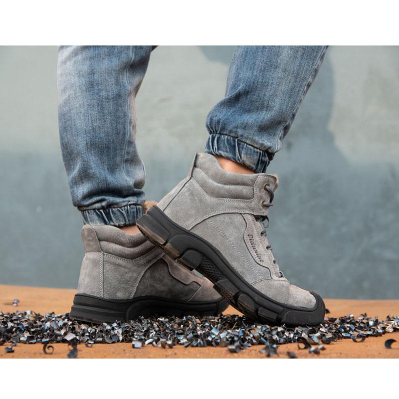 Men's grey warm-lined work shoes shown as a pair