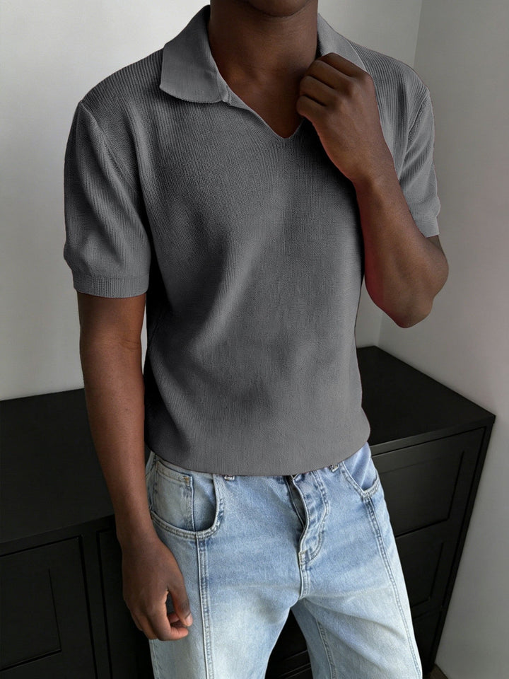 Back view of the men's ribbed Johnny collar polo