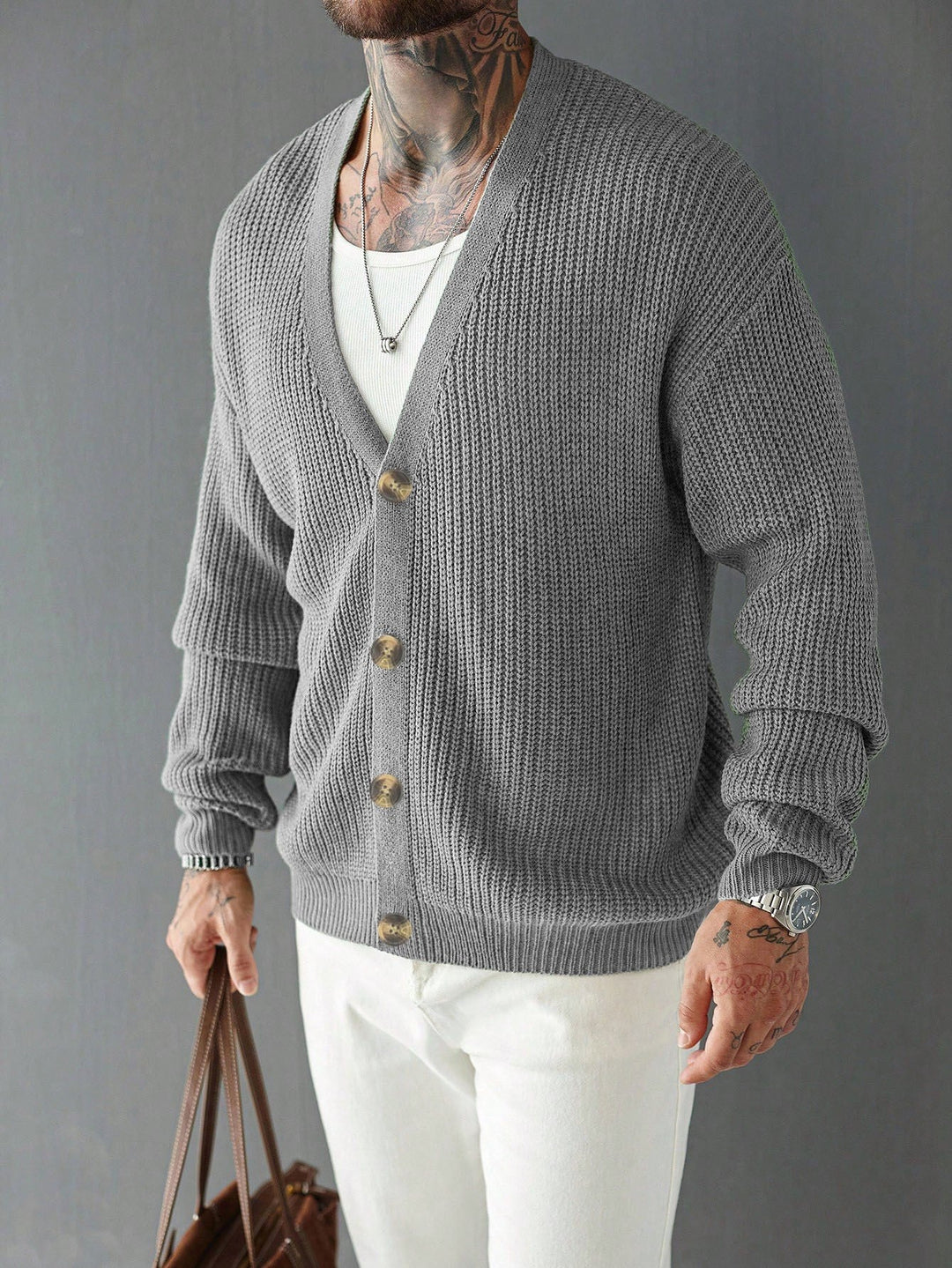 Back view of the men's rib-knit cardigan