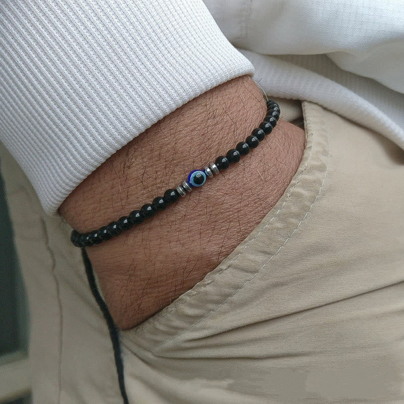 Men's Natural Stone Evil Eye Beaded Bracelet