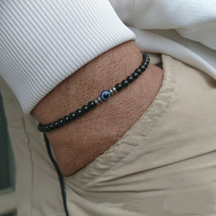Men's Natural Stone Evil Eye Beaded Bracelet