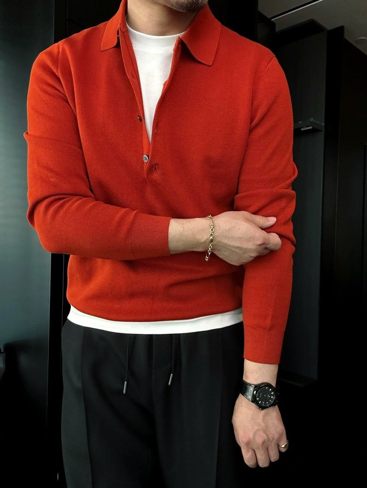 Men's Knitted Long Sleeve Polo Sweater