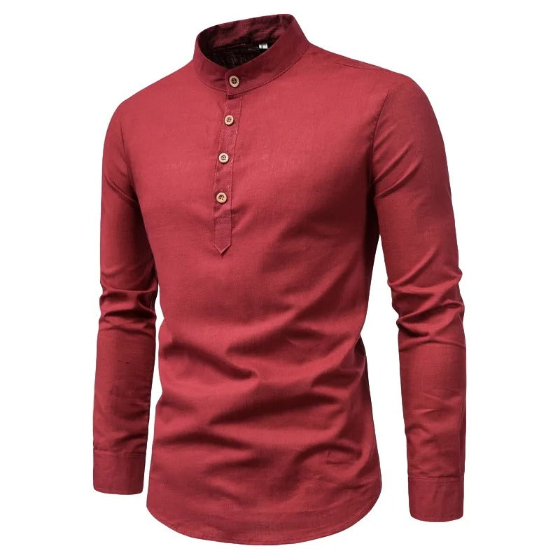 Men's Linen Shirt Stand-Up Collar Breathable Fabric