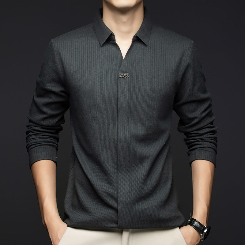 Men's Tailored Fit Textured Polyester Long-Sleeve Shirt