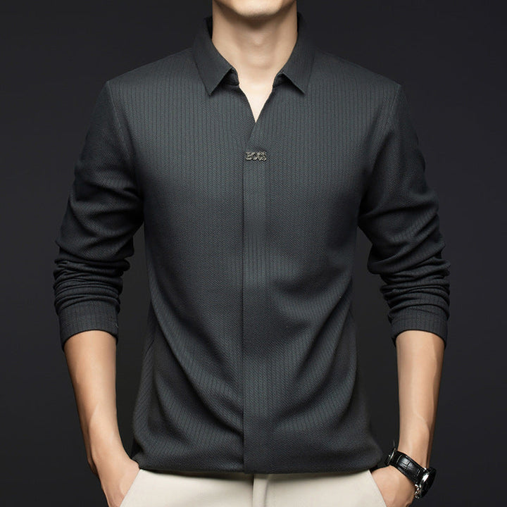 Men's Tailored Fit Textured Polyester Long-Sleeve Shirt