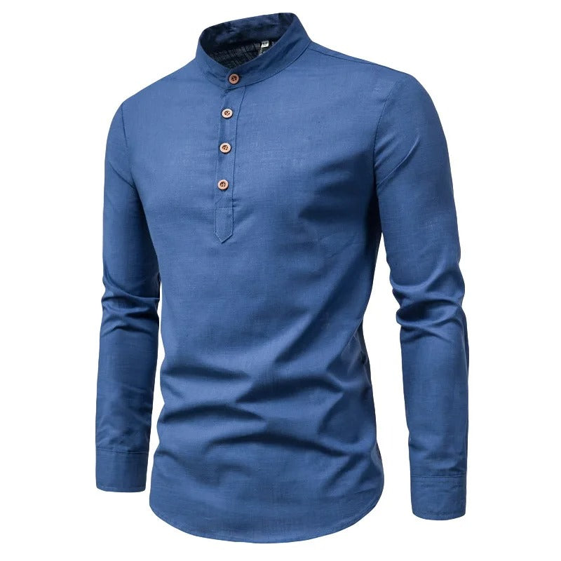 Men's Linen Shirt Stand-Up Collar Breathable Fabric