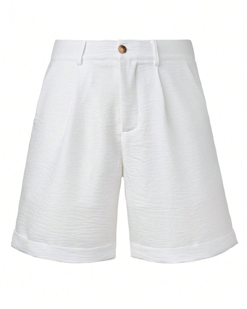 Men's solid colour linen shorts, back view