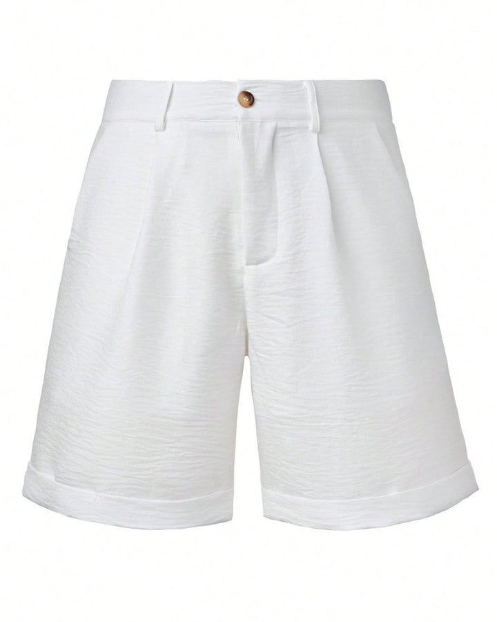 Men's solid colour linen shorts, back view