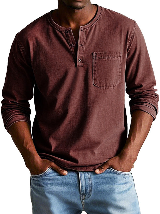 Men's Casual Henley Long-Sleeve Shirt