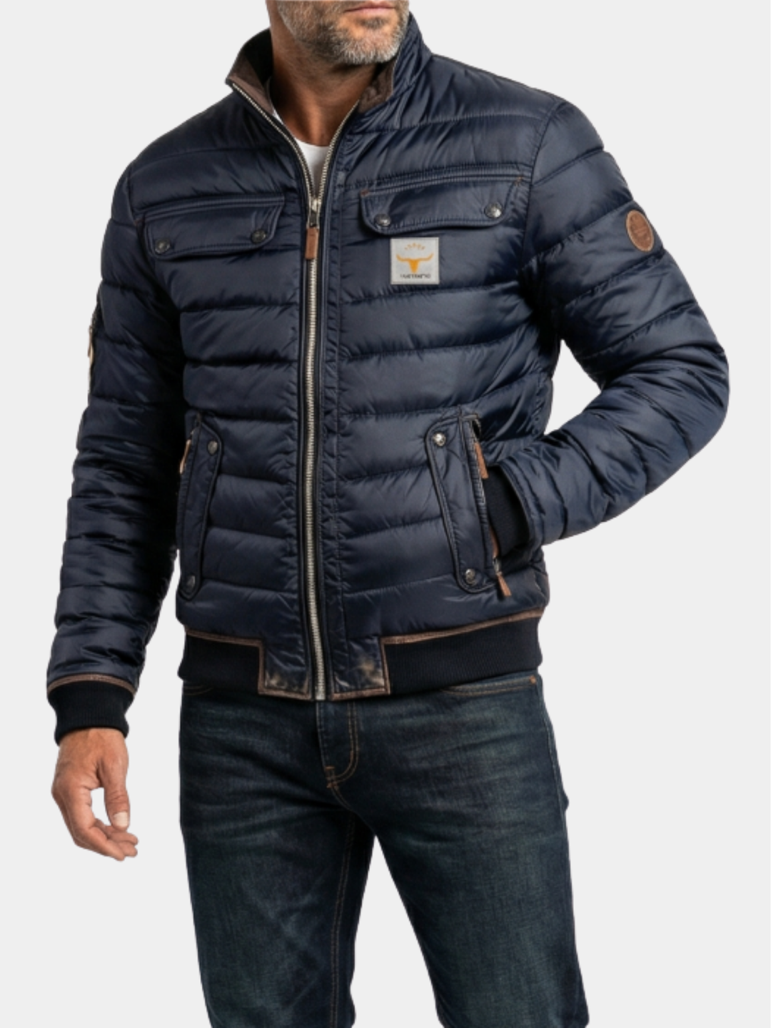 Men's vintage jacket with a stand collar shown from the front