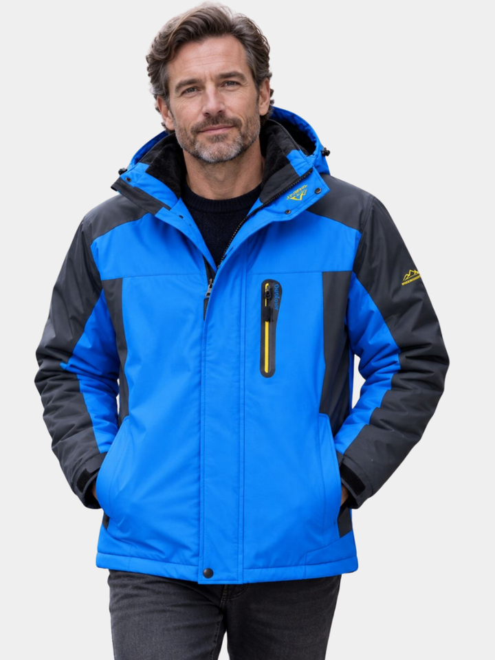 Men's hooded winter jacket shown from the front