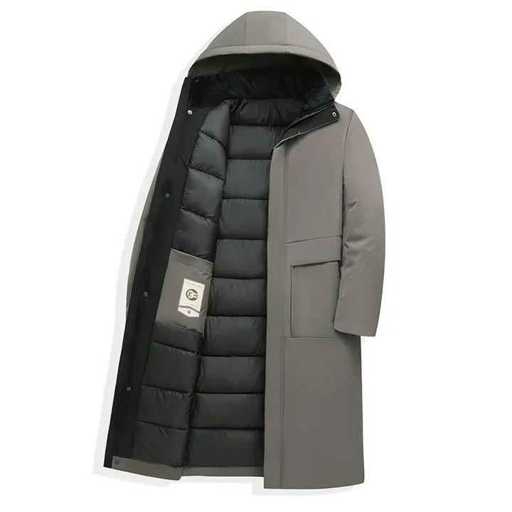 Long quilted coat with hood for everyday winter wear