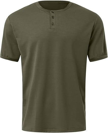 Men's Slim Fit Crew Neck Henley Shirt Cotton Blend Navy Blue