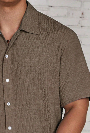 Men's Textured Cuban Collar Button-Front Shirt