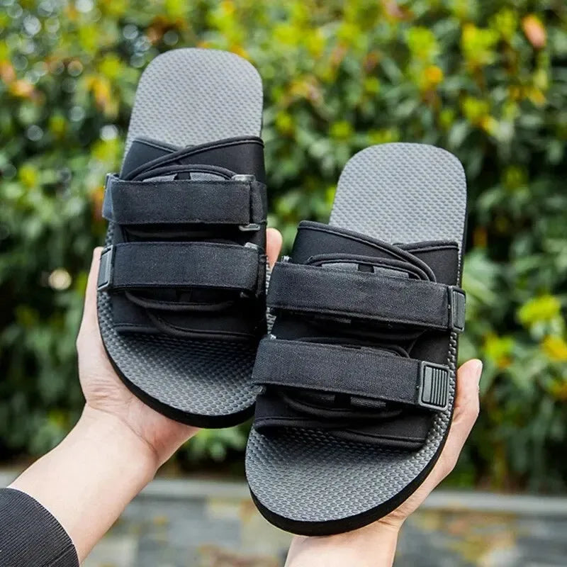 Canvas Slip-On Hook And Loop Outdoor Slippers Black Unisex