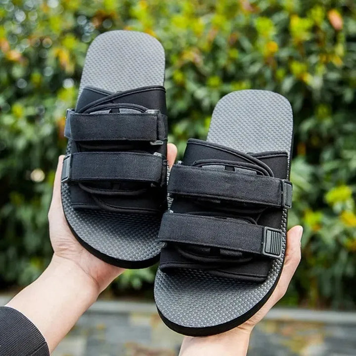 Canvas Slip-On Hook And Loop Outdoor Slippers Black Unisex