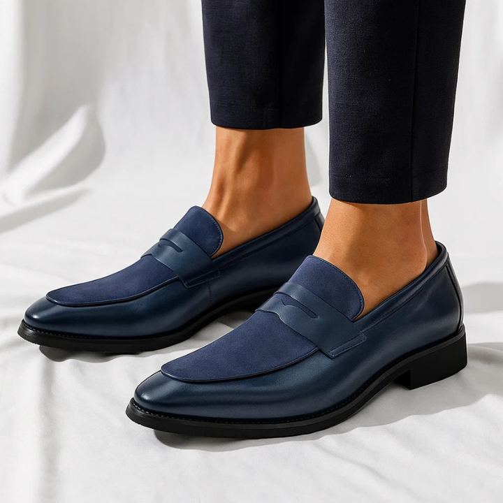 Men's Leather Slip-On Loafers Navy Blue Black