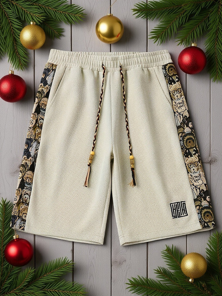 Waistband and fastening detail of men's panel shorts