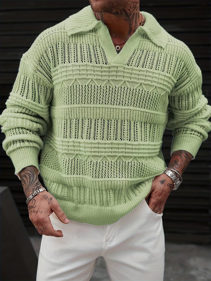 Men's Lattice Open Knit Polo Shirt