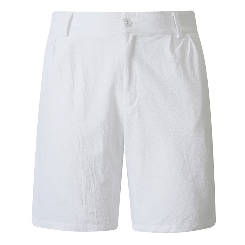 Men Linen Blend Straight Fit Casual Shorts