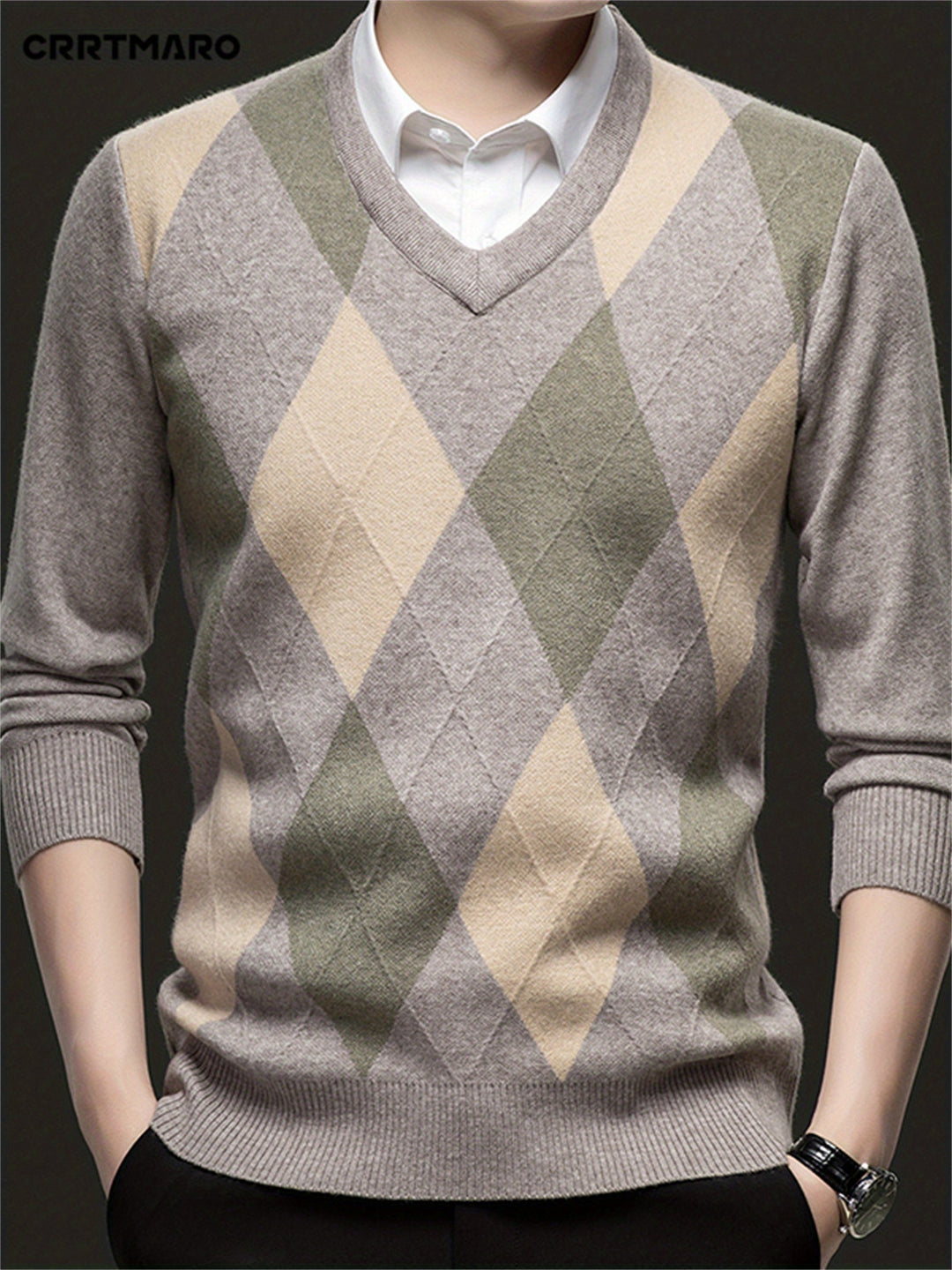 Men's jumper showing the textured knitted fabric