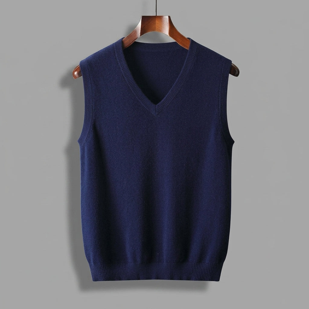 Side view of the men's V-neck knitted sweater vest