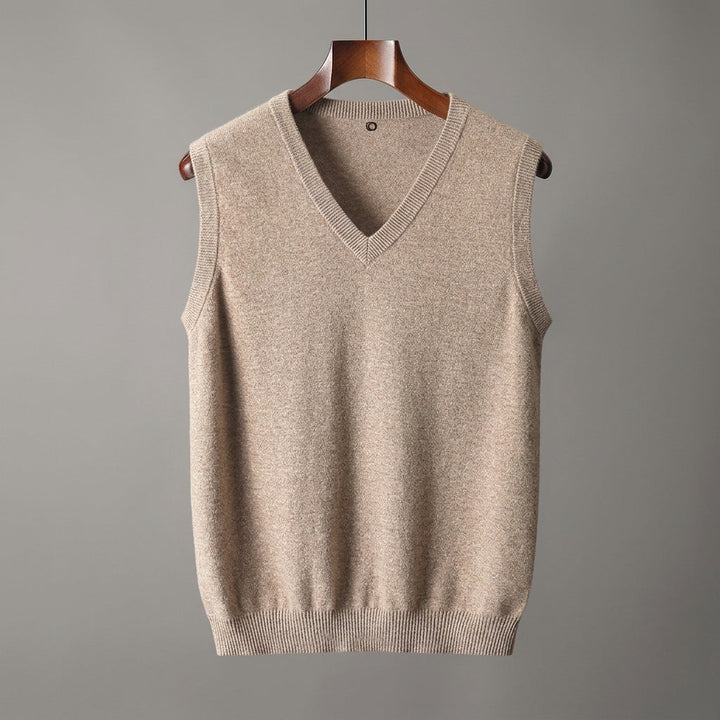 Men's knitted sweater vest with a classic V-neck design