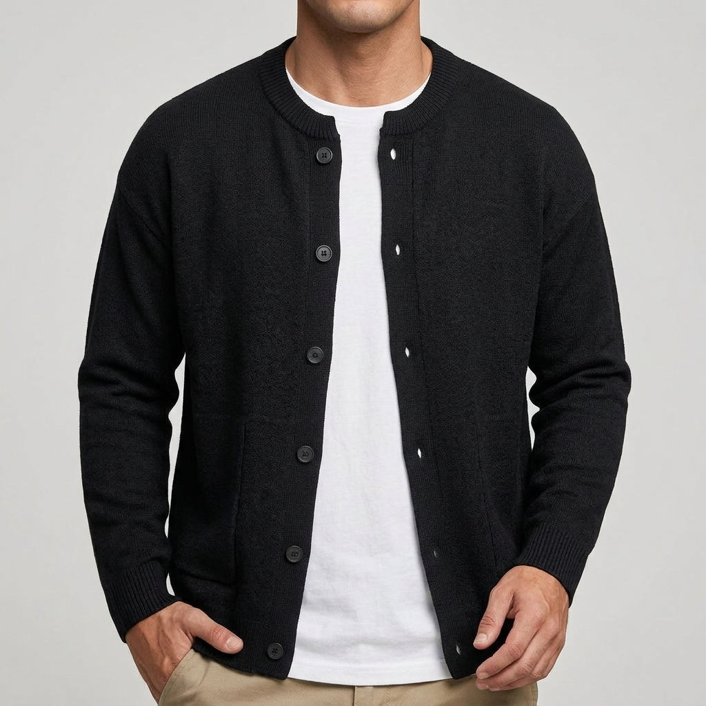 Men's button-front knit cardigan in a classic, versatile style