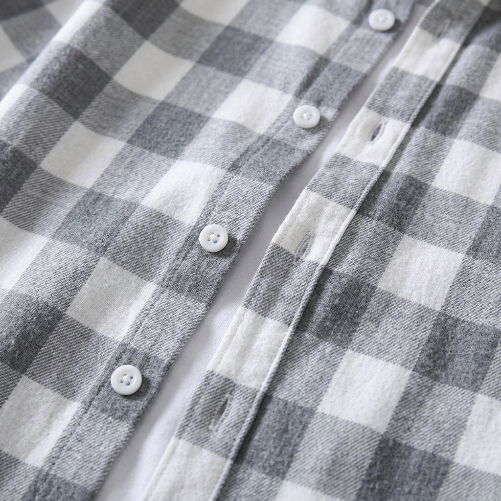 Men's check button-down shirt styled for a smart-casual look