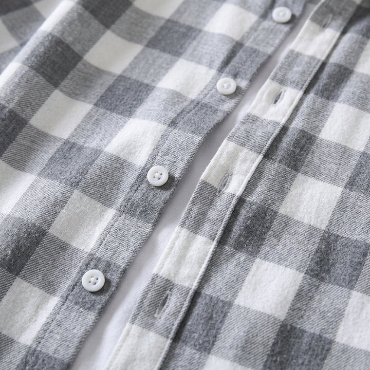 Men's check button-down shirt styled for a smart-casual look