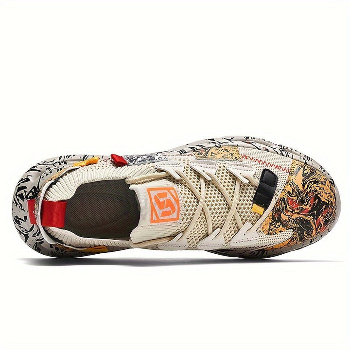 Men's sock fit lace up trainers with textured sole, rear view