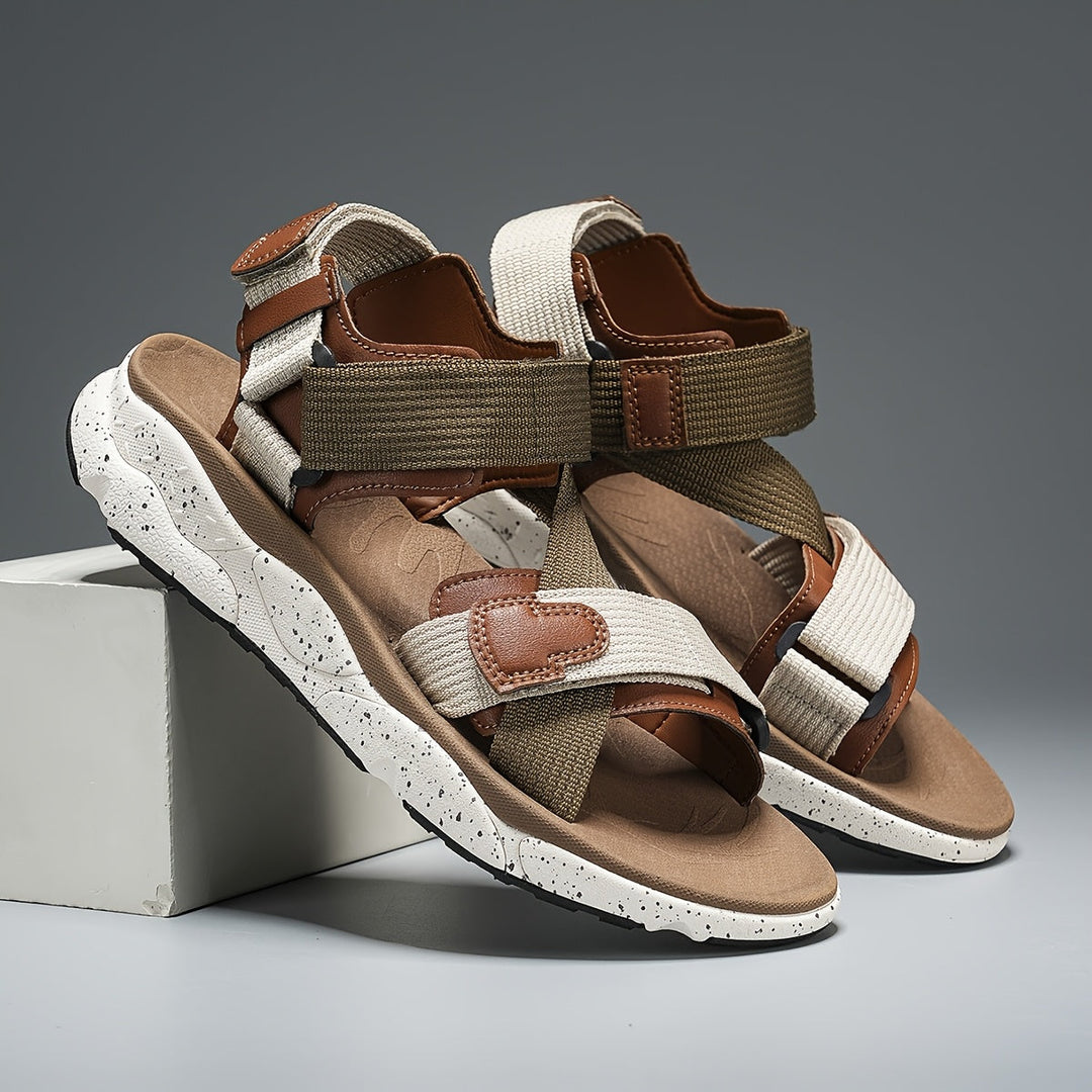 Men's sport sandals with adjustable canvas straps, front view
