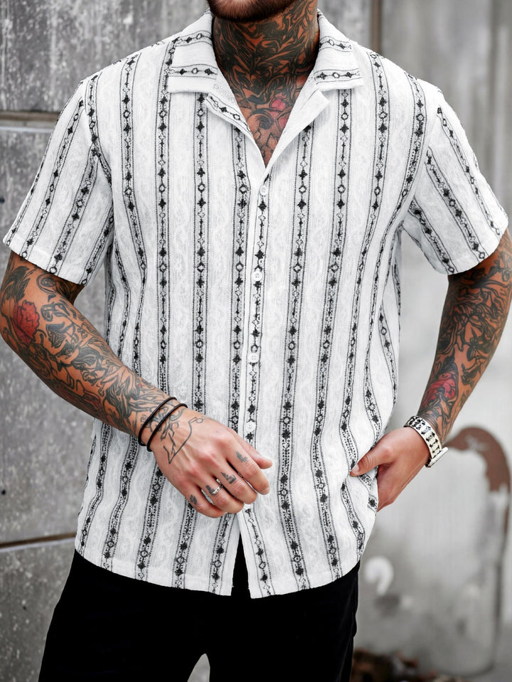 Men's open-weave knit shirt in a relaxed fit shown from the front