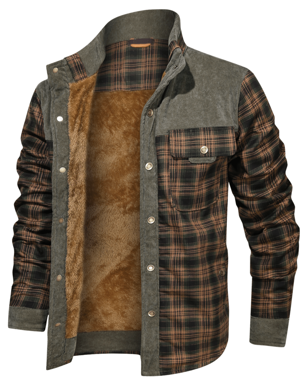 Men's plaid flannel jacket with a soft faux fur lining