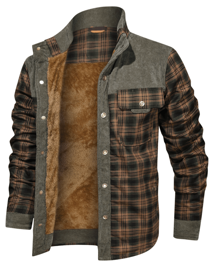 Men's plaid flannel jacket with a soft faux fur lining