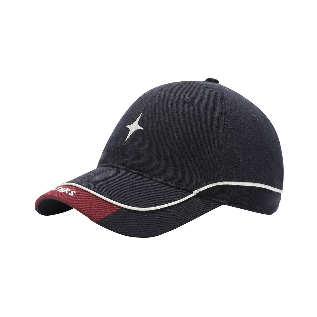 Close-up of the curved brim and front embroidery on the cap