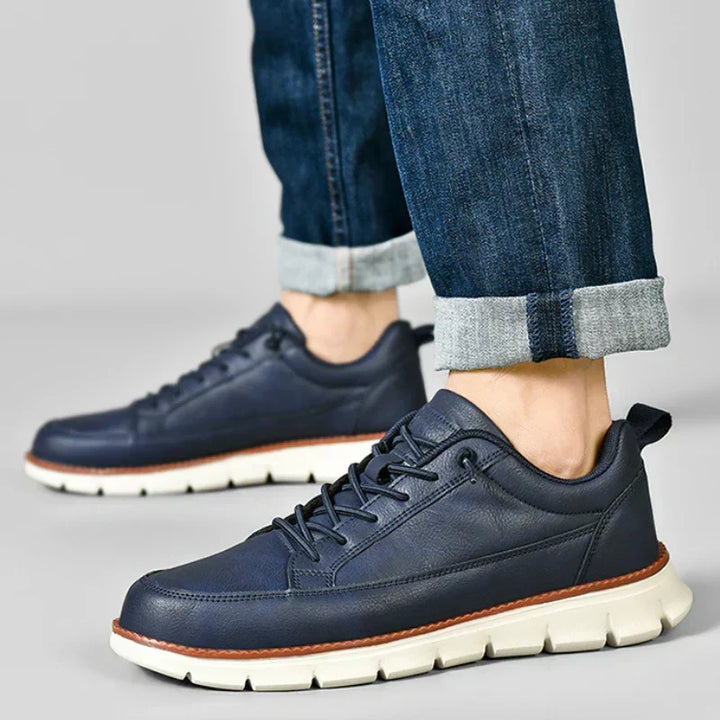 Everyday men's sneakers shown with their rounded toe shape