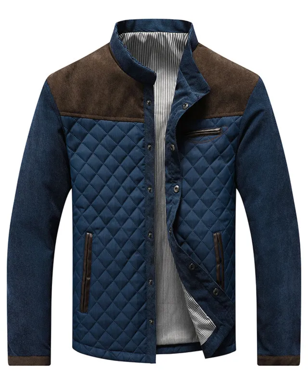 Men's hybrid quilted jacket showing the padded front panel