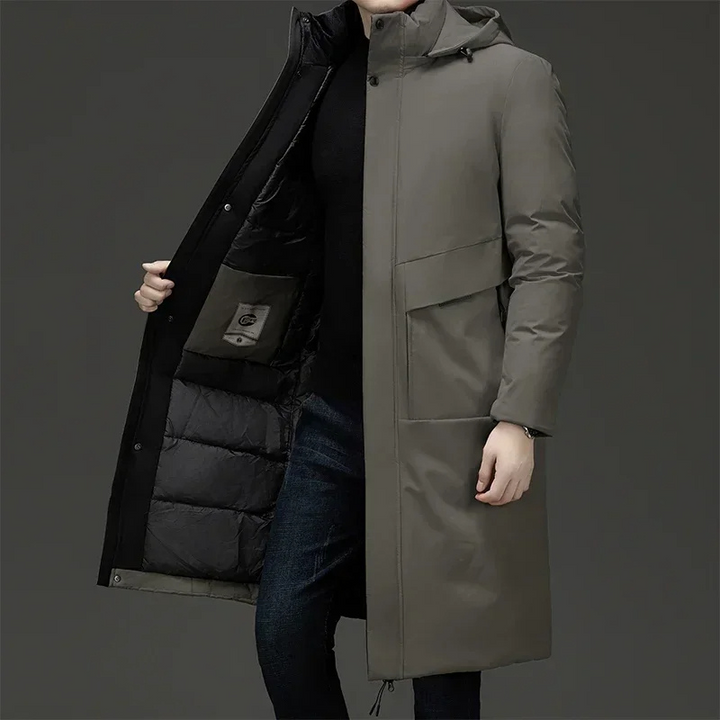 Men's Long Quilted Hooded Winter Coat