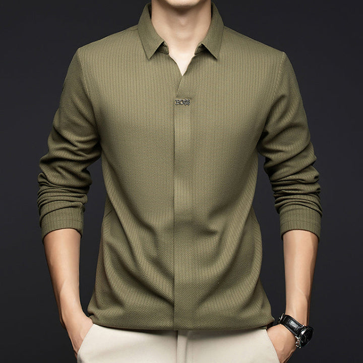 Men's Tailored Fit Textured Polyester Long-Sleeve Shirt